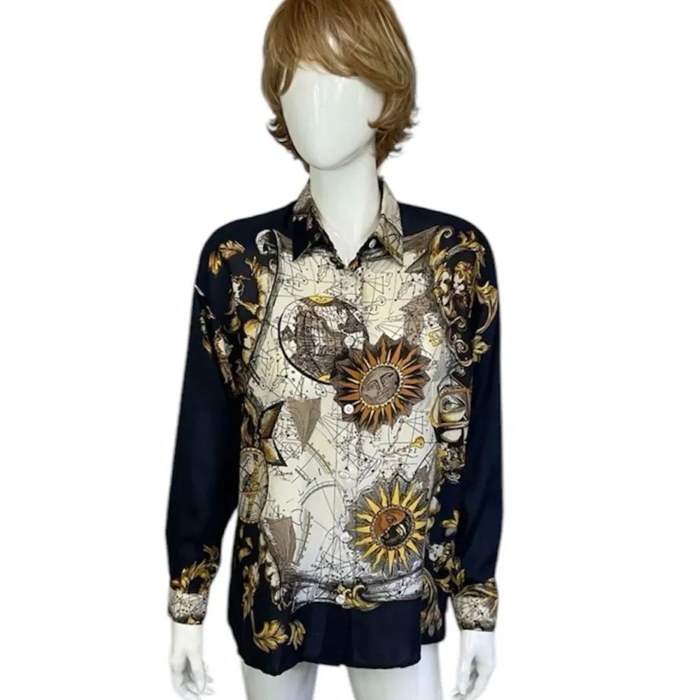 Ann Taylor Vintage Sun World Print Astrology Button Down Shaket Shirt S